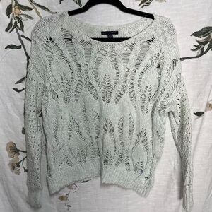 American Eagle white distressed knitted sweater